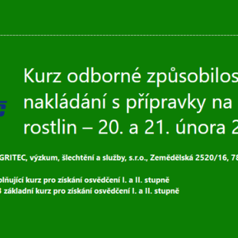 Kurz odborné způsobilosti pro nakládání s přípravky na ochranu rostlin – 20. a 21. února 2023