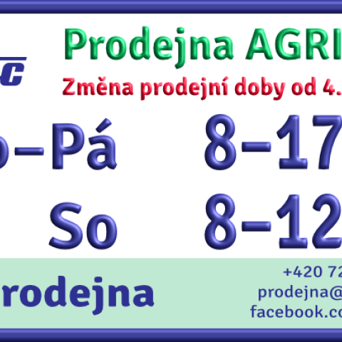 Prodejní doba Agritec od 4. 5. 2023