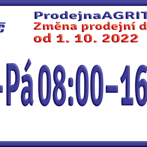 Prodejna Agritec - otvírací doba od 1. 10. 2022