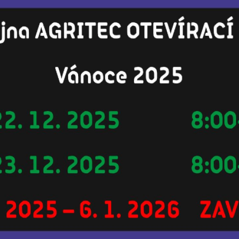 Prodejní doba Agritec, Vánoce 2025