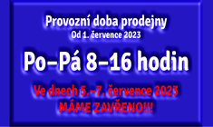 Otvevírací doba od 1. 7. 2023 – Prodejna Agritec