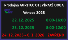 Prodejní doba Agritec, Vánoce 2025